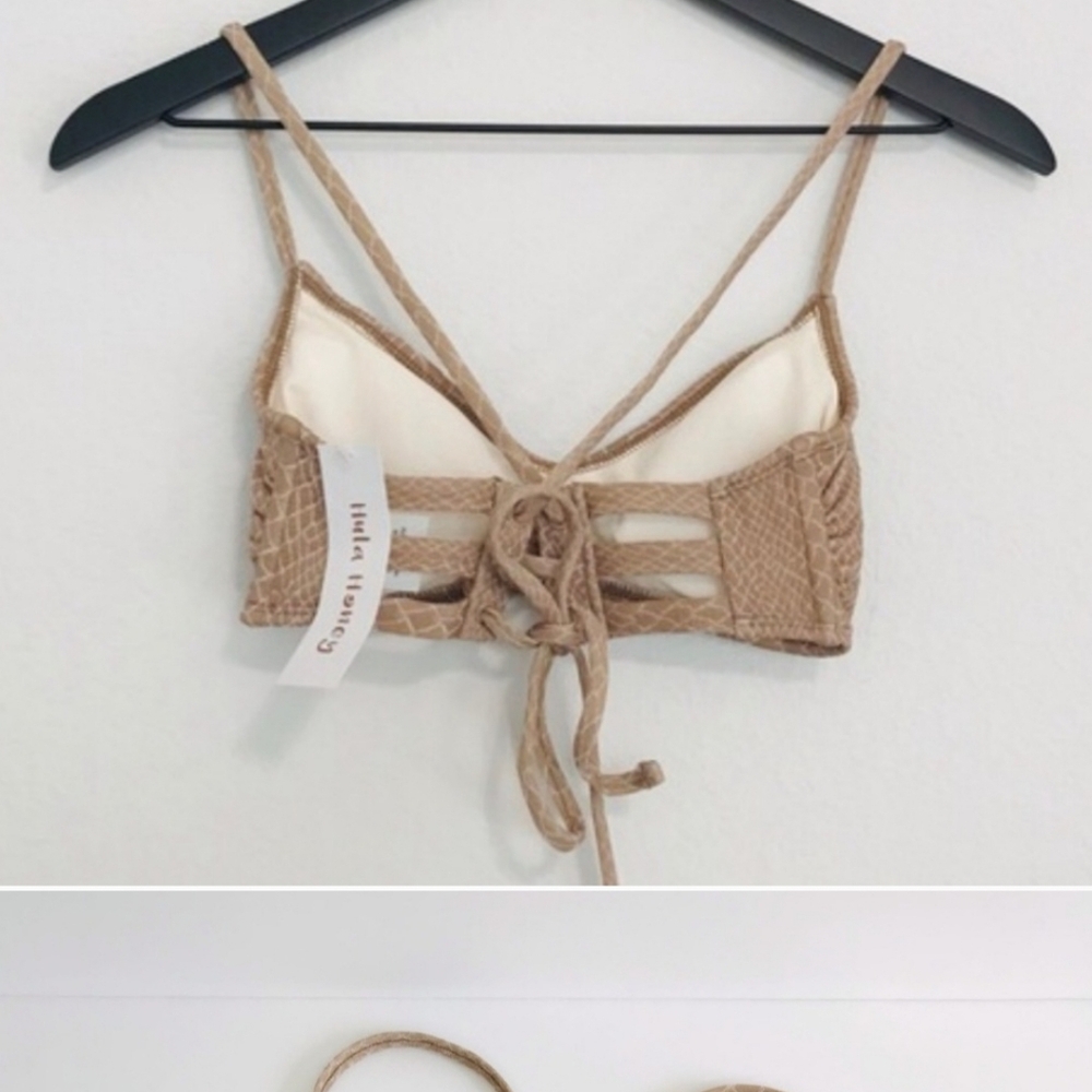 New! Hula Honey Two Piece Bikini Bohemian Snake Print Tan Top Bottom Swimsuit